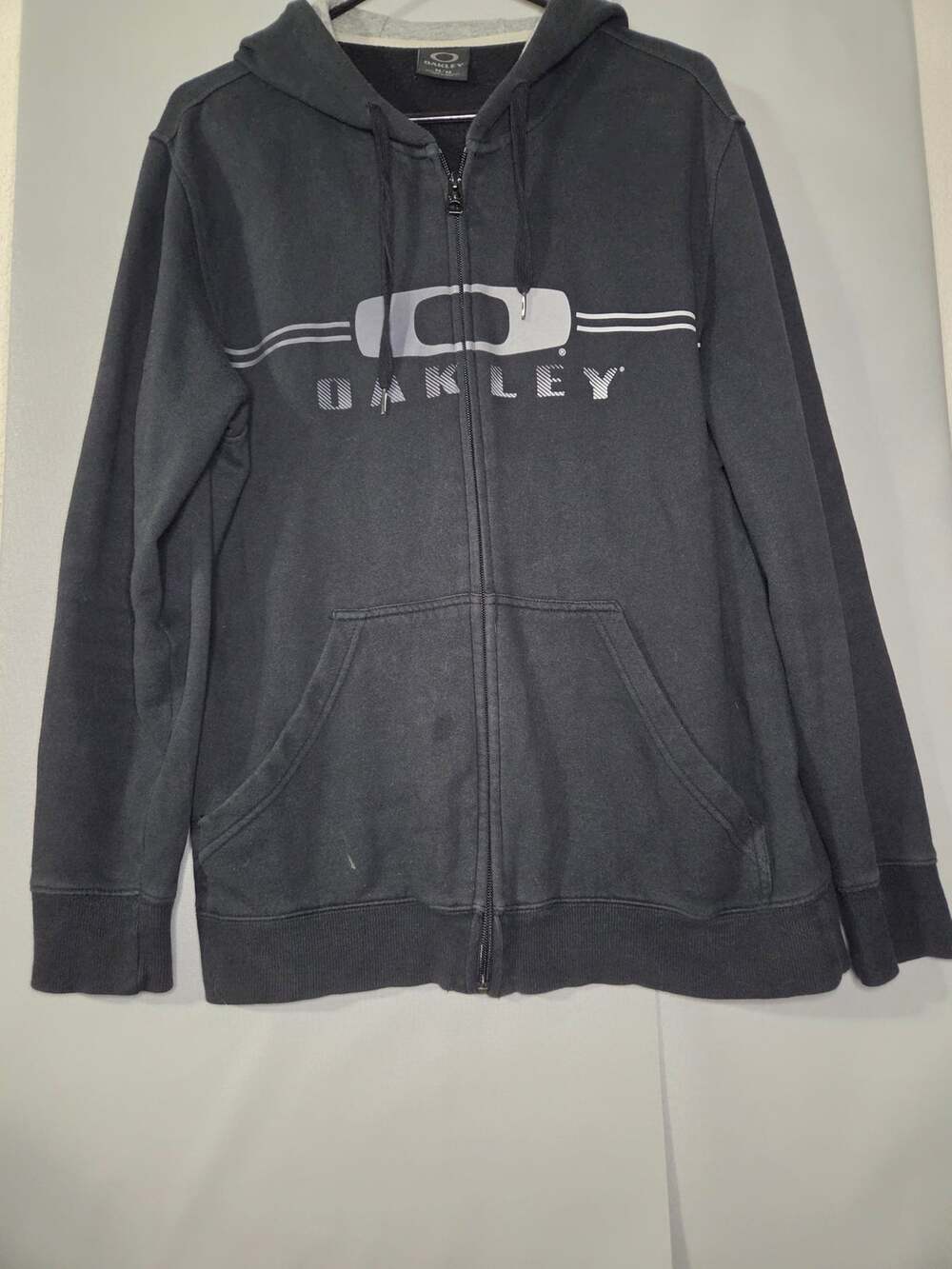 Vintage Oakley Big Logo Zip Up Hoodie Gray Y2K Tech Size Medium 184
